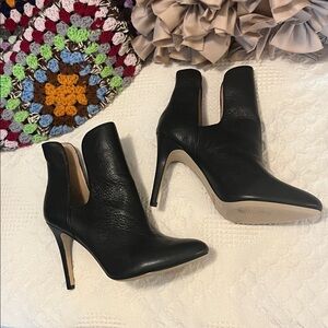 BCBGeneration Black Leather Benson Stiletto Heel Pointy Open Ankle Boots